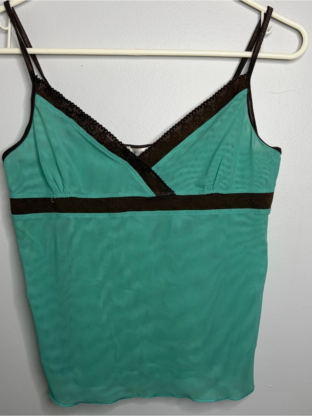 Y2K Teal Sheer Camisole with Chocolate Lace Trim Vintage Festival Grunge